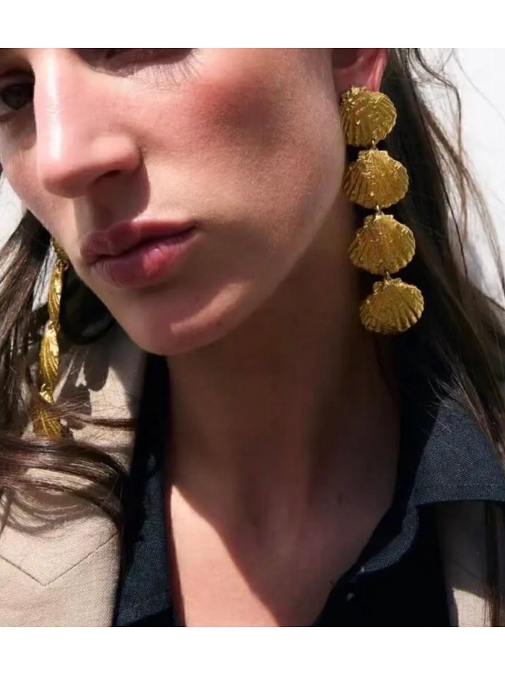 Gold Tiered Shell Drop Earrings A1